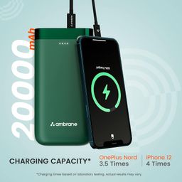 Ambrane 20000mAh Powerbank, 20W Fast Charging, Triple Output (2 USB & 1 Type C), Power Delivery, Quick Charge for iPhone, Android & Other Devices, Made in India + Type C Cable (PP-20 Pro, Green) image 4