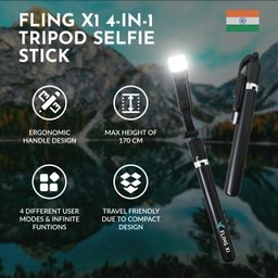 fling by ftlo FLING X1 by FTLO 3-in-1 Selfie Stick for Mobile Phone with Bright Fill Light, 170cm/67” Extendable Reinforced Tripod Stand, Wireless Bluetooth Remote for Photo Vlogging Travel on All Android / Iphones image 2