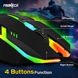 FRONTECH Wired USB Optical Mouse | 3 Button Mouse| RGB Light| 1500 DPI | Scroll Wheel| Compact and Stylish Design| USB Plug & Play (MS-0067, Black) image 3