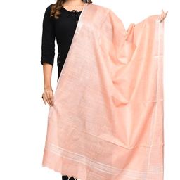 moeza Women's Peach Woven Design Silver Border Cotton Linen Dupatta, Pack of 1, MFD0166 image 1