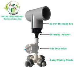 vayal irrigations VAYAL IRRIGATIONS® 4 Way 20 mm Threaded Fogger Nozzle Assembly Unit With Threaded Tee | 28 LPH | 360 Degree | Mist Cooling System @ Horticulture Greenhouses | Garden | Poultry Cattle Farms–Pack Of 2 image 5