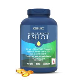 GNC Triple Strength Fish Oil 1500mg Omega-3 with 900mg EPA & DHA | 60 Softgels | For Heart, Healthy Cholesterol, Joint Comfort, Focus & Vision | Enteric-Coated for No Fishy Aftertaste |USA Formulated image 1
