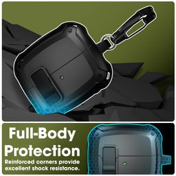Sounce Case Cover for Samsung Galaxy Buds 3 Case and Galaxy Buds 3 Pro Case with Security Lock & 4-in-1 Cleaning Pen Combo with Keychain Tough Rugged Shockproof Hard Shell Protection Design - Black image 3