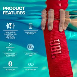 JBL Flip 6 Wireless Portable Bluetooth Speaker Pro Sound, Upto 12 Hours Playtime, IP67 Water & Dustproof, PartyBoost & Personalization by JBP App (Without Mic, Red) image 2