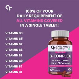 Carbamide Forte Vitamin B-Complex Tablets - 100% RDA for B Vitamins with B1, B2, B3, B5, B6, B9 & Vitamin B12 | Vitamin B Complex Supplements for Women & Men - 120 Vegetarian Tablets image 3