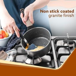AGARO Imperial Granite Non Stick Cookware Set, 4pcs Cookware Set, 24cm Fry Pan & Casserole with Lid, 16cm Sauce pan with Lid, 28cm Deep Fry Pan with Lid, Cast Aluminium, Gas & Induction Compatible image 2