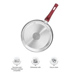 Amazon Brand - Solimo Stainless Steel Heavy Bottom Fry Pan | Three Layer Impact Forged Bottom for Durability | Premium Look with Soft Touch Handles and Knob, 22 cm image 3