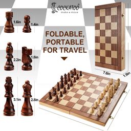 Cockatoo 16 Inches Wooden Handcrafted Magnetic Chessboard Set|Tournament-Style Chess Set with Premium Build,Magnetic Pieces|Chess Board for Kids & Adults|Brown image 3