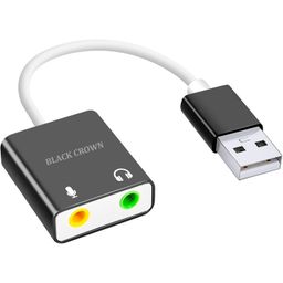 BLACK CROWN USB Sound Card USB to 3.5mm Jack Audio Adapter USB2.0 External Stereo Sound Adapter Splitter Converter for Windows and Mak, Laptop, PC, Headset, Plug & Play. Multi-Color. (Pack of 1) image 1