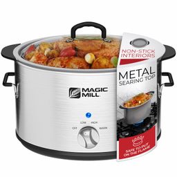 magic mill Magic Mill, Extra Large 10 Litre Metal Searing Pot with Clear Tempered Glass Lid Multipurpose Slow Cooker Lightweight Pot Can Be Placed Safely on the Flame image 1