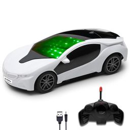 Gooyo 6399CH 3D Lights 4 Functions Rechargeable Remote Control Racing Car Toy for Kids | White Color, Power Source: Lithium Battery for Car (Included) & 2xAA Battery for Remote (Not Included) image 1