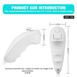 2 Pack Wii Nunchuck Controller, Classic Retro Joystick Gamepad Replacement Compatible with Wii Wii U, Left and Right Hand Game Controller- White / Red image 3