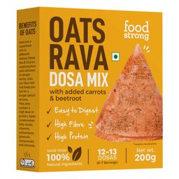 Foodstrong Oats Rava Dosa Mix, High Fibre & Protein, Easy to Digest, With Added Carrots & Beetroot, No Preservatives, No Soda, Ready to Cook Instant Mix, 200 g, Makes 13 Dosas Per Pack image 1