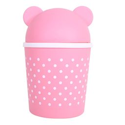 Kuber Industries Teddy Table Dustbin | Plastic Swinging Lid Waste Storage Garbage Bin | Desktop Trash Can For Study Table, Office | Pink image 2