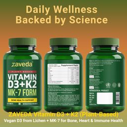 Zaveda Vitamin D3 K2 | Plant based Vitamin D3 K2 Supplement for Bone & Heart Health | Vitamin D tablets with Vitamin K2 MK7 | Premium Vitamin D3 supplement with K2 for Wellness -120 Veg Tablets image 2