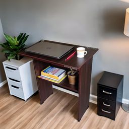Urbain Home Folding Study Table I Multipurpose Foldable and Portable Laptop Desk I No-Assembly Computer Table for Home Office I Engineered Wood Table with Bookshelf (Matte Finish, Dark Rosewood) image 2