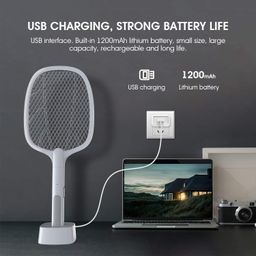 Wazdorf Mosquito Racket with UV Light Lamp & Base Stand, 1200Mah Lithium Battery 2 in 1 Rechargeable USB C-Type Charging, 2 Modes Bug Zapper, Electric Insect Killer Fly Swatter for Indoor Outdoor Use image 3
