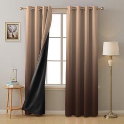 SPACES DRAPE STORY Ombre Design Heavy Satin Opaque Curtains With Blackout Lining - Set Of 2 | 95 To 98% Light Blocking | 7Ft Premium Door Curtain | Brown & Beige image 1