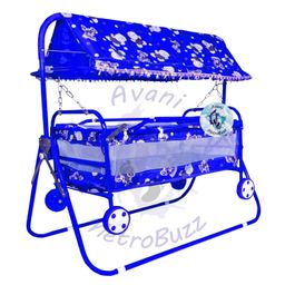 AVANI METROBUZZ Beautiful Printed Lightweight Baby Swing Cradle Cot and Stroller/Jhula with Mosquito Net AM21 (Color - Blue) image 1