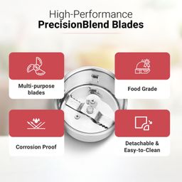 V-Guard Brillio 750 Watt Juicer Mixer Grinder, 3 Year Motor Coverage by V-Guard, 4 Jars(Chutney, Dry, Wet & Juicer), Sturdy Juicer Jar With Quadraflow Design, Precisionblend Ss Blades, Mars Red image 3