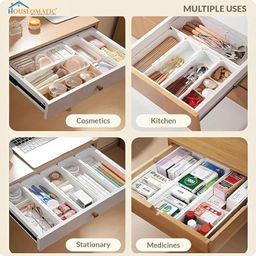 HOUSEOMATIC 3 Small Expandable Drawer Organizer/Drawer Organizer Tray/Drawer Divider/Expandable Drawer Tray/Adjustable Storage Organiser (White, PPCP Plastic) image 4