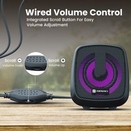 Portronics 6W in Tune 6 HD Sound 2.0 Channel Portable Desktop PC Speaker, 3.5mm Audio Jack, Volume Scroll Button, Multimedia Speaker, RGB LED Lights, Metal Mesh, USB Powered (Black) image 2