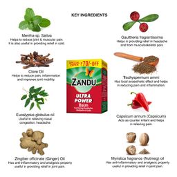 Zandu Ultra Power Balm | For Pain Relief from Strong Headache, Bodyaches & Cold | Bone, Joint & Muscle Care | 50 ML image 4
