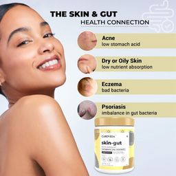 Cureveda SkinGut Pre & Probiotic Powder for Clear Skin | Supports Acne Control | Gut Health| Skin Detox | Plant-Based Formula with Antioxidants | No Added Sugar & Artificial Flavour(150 gm) image 5