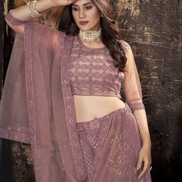 siril Women's Net Sequence Embroidery Lehenga Choli with Dupatta | Semi-Stitched Lehenga Choli image 5