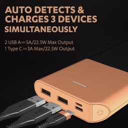 Duracell 20000 MAH Slimmest Power Bank with 1 Type C PD and 2 USB A Port, 22.5W Fast Charging Portable Charger to Charges 3 Devices Simultaneously for iPhones, Android Phones, Smart Watches & More image 3