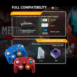 FIOTOK Gamecube Controller, Classic Wired Controller for Wii Nintendo Gamecube (Red & Blue) image 3