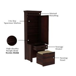 krafting kustoms Wood Dressing Table with Mirror and Storage, Wooden Dressing Table with Stools, Dressing Tables with Drawer and Shelve, Makeup Table Vanity Dressing Table Bedroom Furniture, Walnut Finish image 2