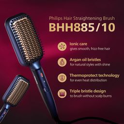 Philips Hair Straightener Brush- Advanced Ionic Care for 5X Better Frizz Free Hair in 5min I Style with 2X More Volume |Stunning Shine I No Scalp Burns | ThermoProtect Technology I Argan Oil Bristles I 3 Temp Settings | BHH885/10 image 2