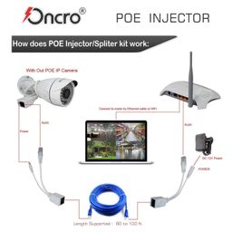 oncro 1 Pair Passive PoE Injector Splitter Kit, Power Over Ethernet with 5.5 x 2.1 mm DC Power Adaptor Connector Male and Female, LAN RJ45 for IP Camera, Supported Upto 90 ft image 2