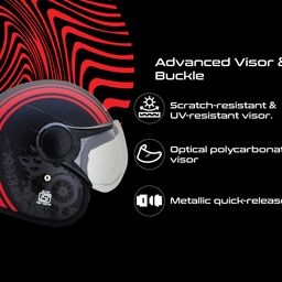Vega Jet Old School EPS Open Face Helmet (Dull Black and Red, Large) image 5
