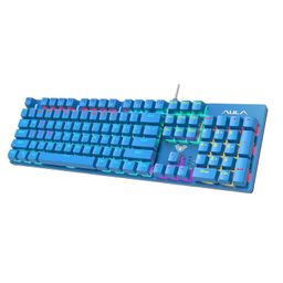 AULA S2022 Mechanical Wired Gaming Keyboard | Rainbow LED Backlit with Num Lock for Windows PC | 4 Kind of Rainbow Backlight Gaming Keyboard (Blue) image 1
