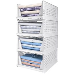 Drumstone (𝗦𝗽𝗲𝗰𝗶𝗮𝗹 𝟭𝟬 𝗬𝗲𝗮𝗿𝘀 𝗪𝗮𝗿𝗿𝗮𝗻𝘁𝘆 Stackable & Foldable Almirah with Sliding Rail - 4-Layer Multipurpose Clothes Organizer for Wardrobe, No Assembly Required image 1