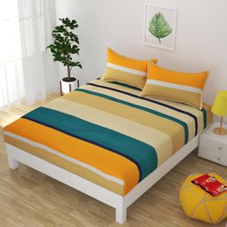 yaakholic Elastic Fitted Queen Size Bedsheet with 2 Pillow Cover | Elastic bedsheets image 1