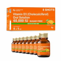 Carbamide Forte Vitamin D3 60000iu Shots | Vitamin D3 60000 iu Sugar Free Oral Solution| Vitamin D 3 60K Supplement for Men & Women – 5ml Orange Flavour (Pack of 8) image 1