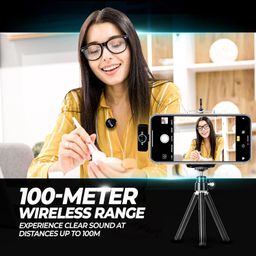AIWaft Wireless Microphone System with 48kHz/24bit Audio, Noise Reduction 2.0, 100m Range & Upto 10 Hrs Working Time, Type C Power Cable, Versatile Modes, for Smartphone (Black) image 4