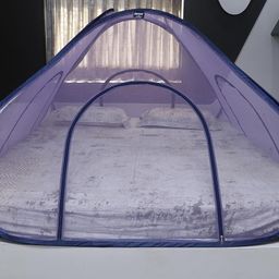 SUKOON Mosquito Safety Net for Double Bad | 7Feet X 7Feet Size Foldable Mosquito Net 60 GSM Strong Nylon net | Hard Metal Wire Four Side Door Triangle Frame Shape. (Purple) image 3