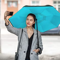 marvella mart Double Layer Inverted Reversible No Drip Umbrella with C Shape Handle image 3
