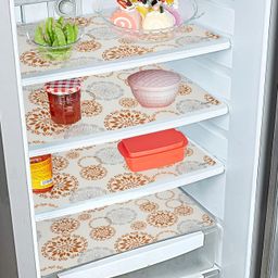 Kuber Industries Reversible Rangoli Print Fridge/Drawer Mats|Water Proof PVC - Polyvinyl Chloride Material|Ranctangular Shape & Non Slip| Size 45 x 30 CM, Pack of 6 (White) image 1