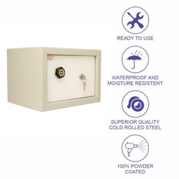 Laxmi KAPAT Safe locker for home 18.35 L (Size- H10” x W14” x D11”), inbuilt LED light provided, laser cut ultra key locking system – 2 Keys, used for home, office & hotel (Beige-Ivory Color) image 5