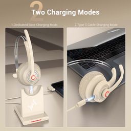 JIAMQISHI Bluetooth Headset - Wireless Headset with Noise Cancelling Microphone, V5.2 Computer Headphones with USB Dongle, Charging Base & Mic Mute for Work/Call Center/PC/Laptop/Online Class/Zoom image 4