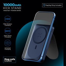 URBN 10000mAh Sleek MagSafe Power Bank with Kickstand | 15W Fast Wireless & 20W Wired Charging | Strong Magnetic Hold | Dual Input (Type-C & Lightning) | Triple Output | Pass-Through Charging (Blue) image 2