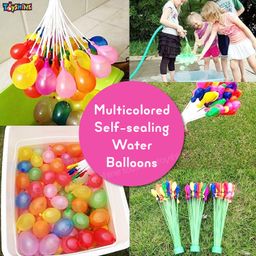 Toyshine Water Balloons Holi For Kids Boys And Girls, Latex With Refill Hose, Three Bunches Balloons Games Swimming Pool Outdoor Fun Magic Water Balloons (111 Pieces Balloons), Multicolor image 3