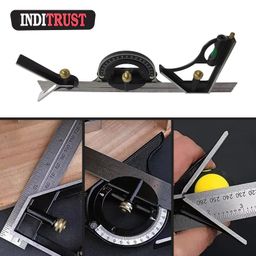 Inditrust 12" 300mm Sprit Level Combination Square with GLOVES Protractor Iron Cast Tri- Square Angle Ruler Machinist Measuring Tool Set - Multicolor image 3