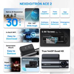 nexdigitron ACE 2 Dash Camera, Native 2K 1440P, 0.96" Screen, Voice Control, Super-Capacitor, F1.8 6G Lens, Optional Parking Mode, Upto 256GB Supported image 2