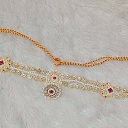 Women's Gold-Plated Matha Patti - Sheeshphool - Bridal Jewellery - Mathapatti With Borla - Rajasthani Style Jewellery (25 * 4 * 1.5 Cm) image 4